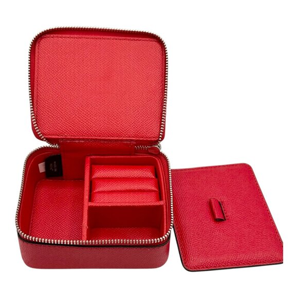 Small Coach Leather Travel Jewellery Box Red - Picture 11 of 13